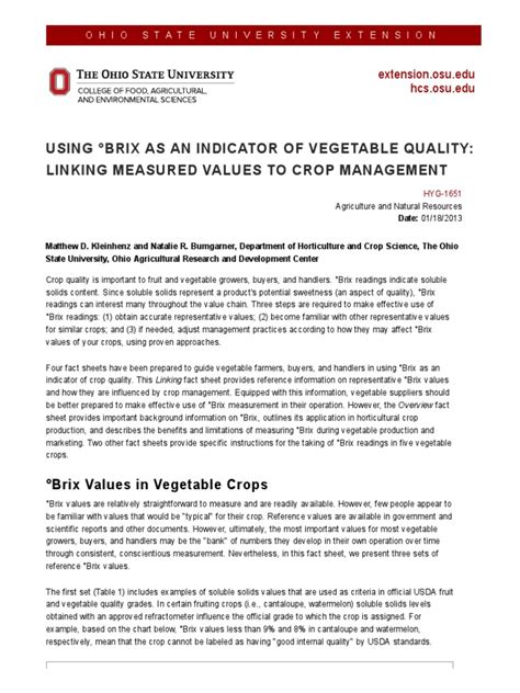 Using °Brix as an Indicator of Vegetable Quality: Linking 